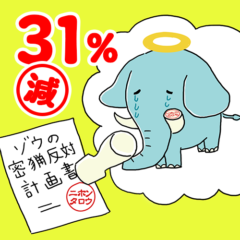 アフリカゾウは37年間で31％も減っていることを示すイラスト